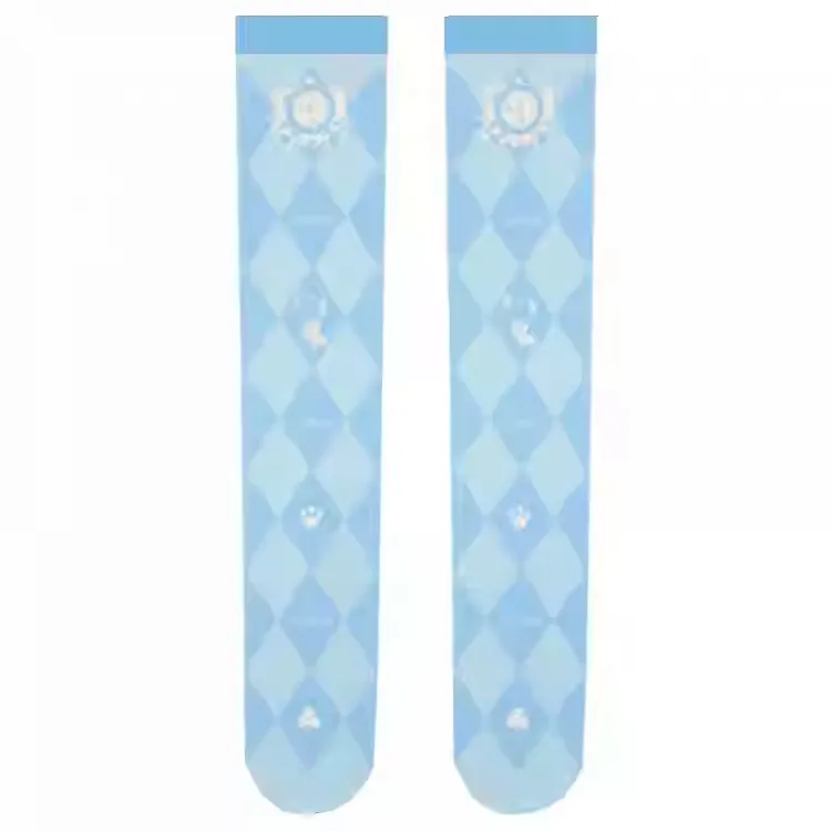 Alice in Wonderland Vibes Blue Diamond Pattern Over Knee Stockings