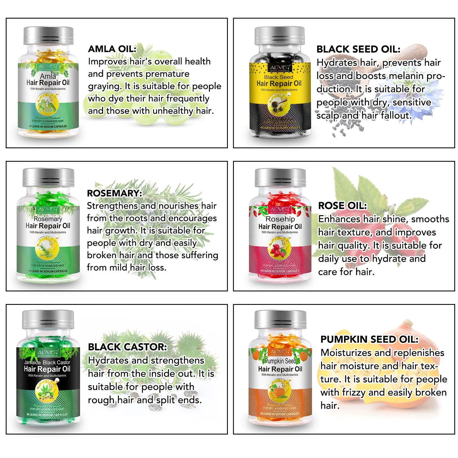 Aliver Pumpkin Seed Hair Repair Oil Capsules - 2Pack
