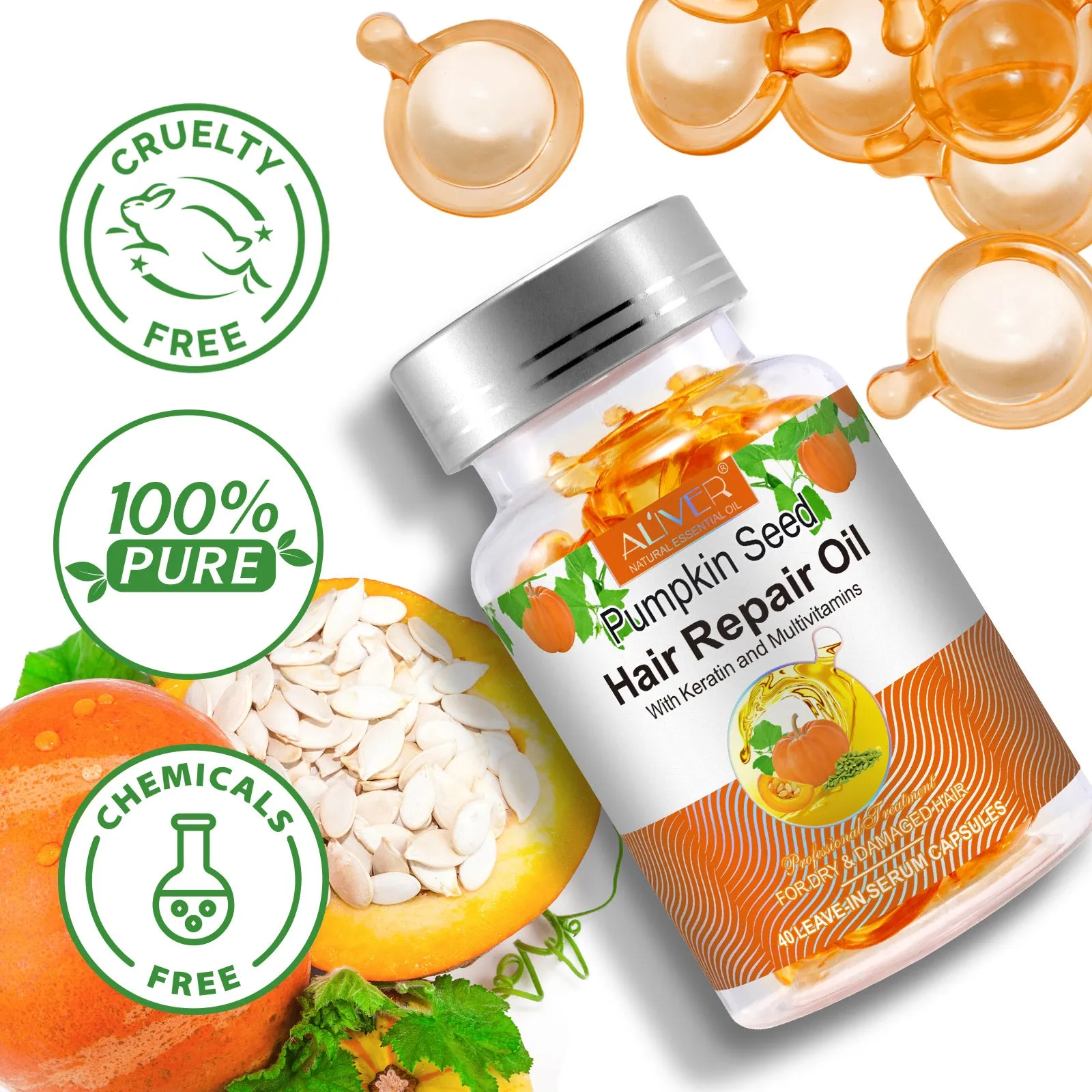 Aliver Pumpkin Seed Hair Repair Oil Capsules - 2Pack