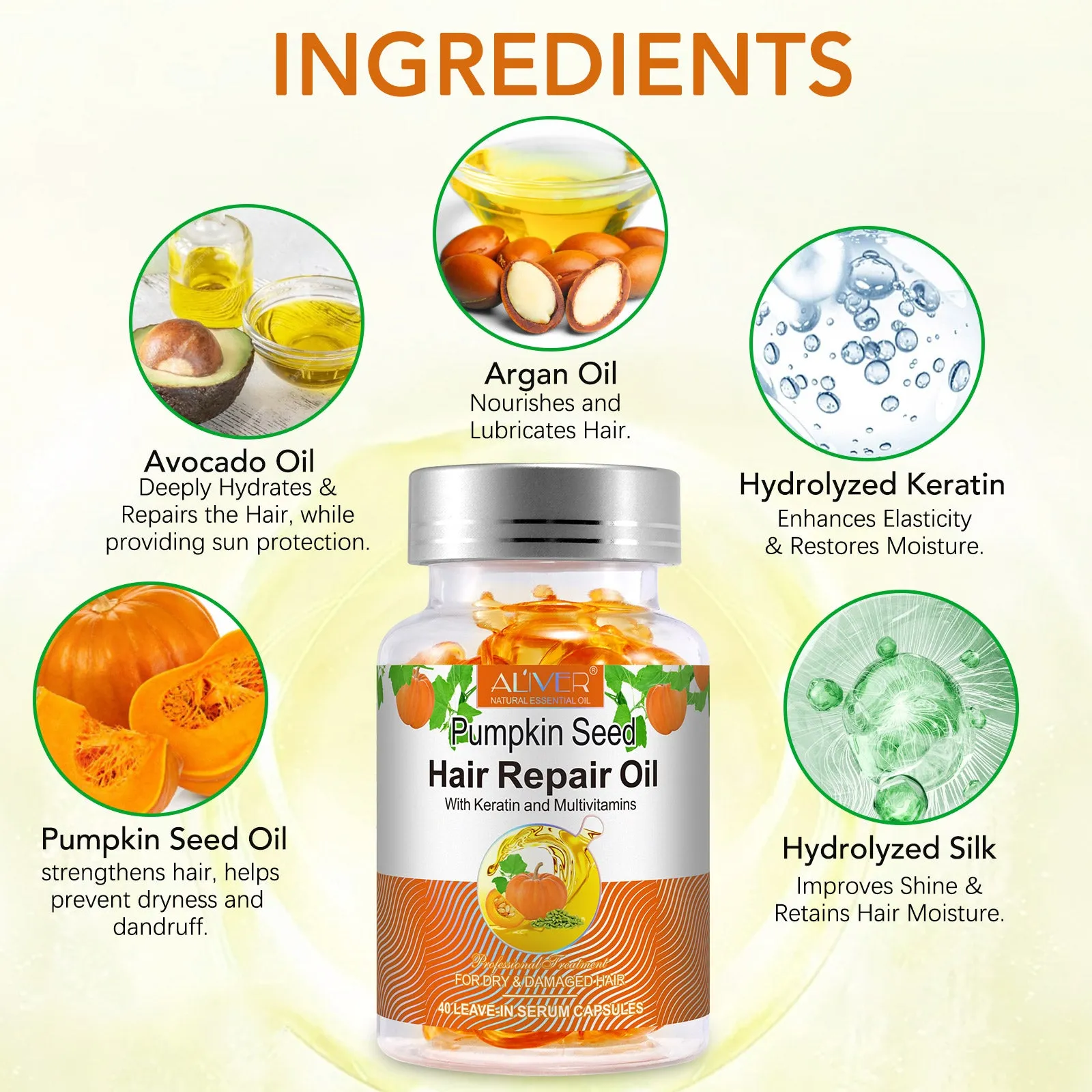 Aliver Pumpkin Seed Hair Repair Oil Capsules - 2Pack