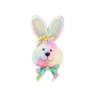December Diamonds Cotton Candy Land Hanging Bunny Head With Bow, Multicolor