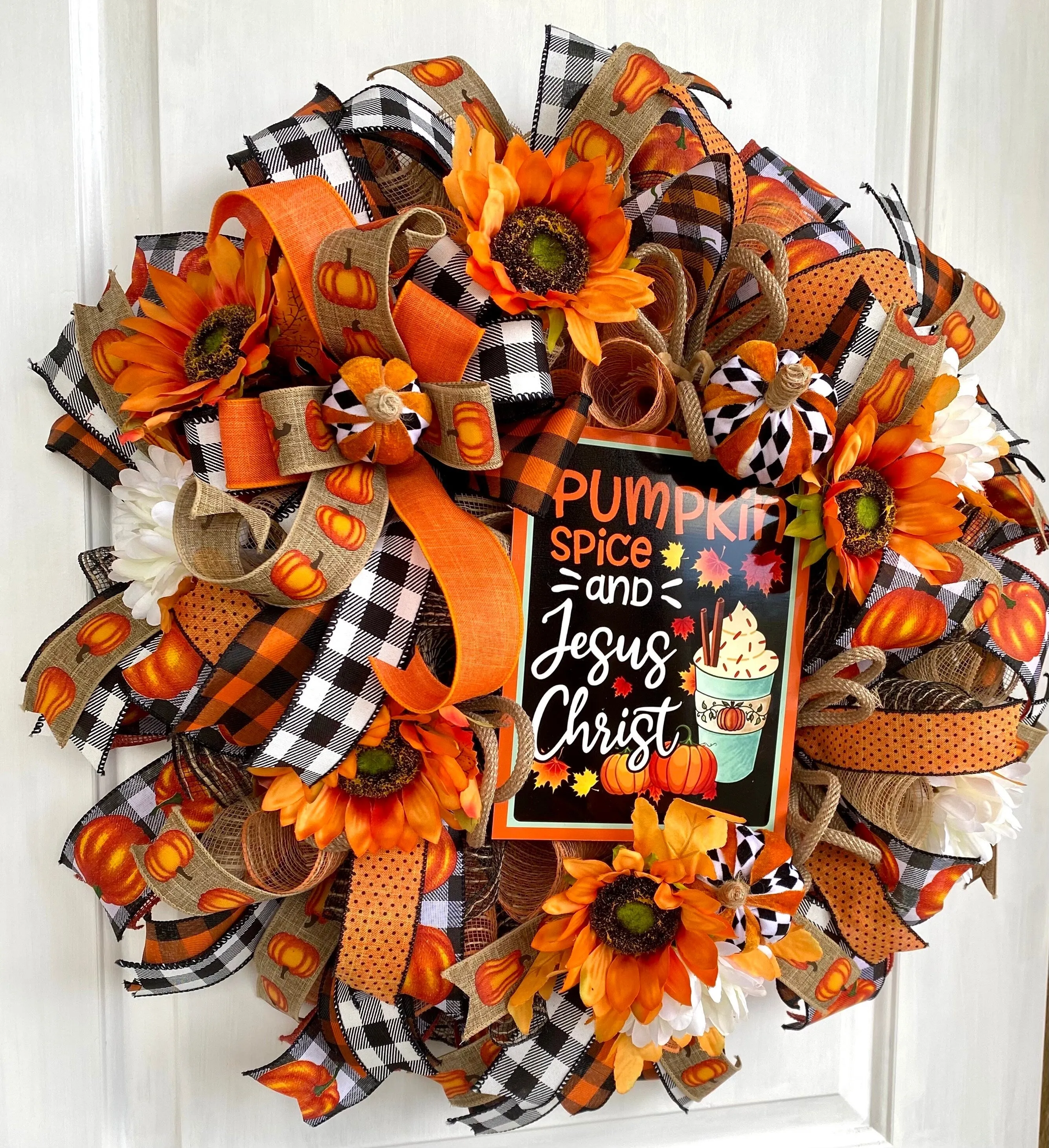 Floral Pumpkin Spice Jesus Christ Wreath