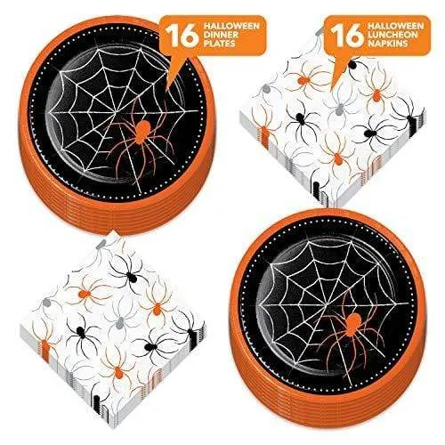 Halloween Party Spider Web Paper Dinner Plates & Luncheon Napkins (Serves 16)