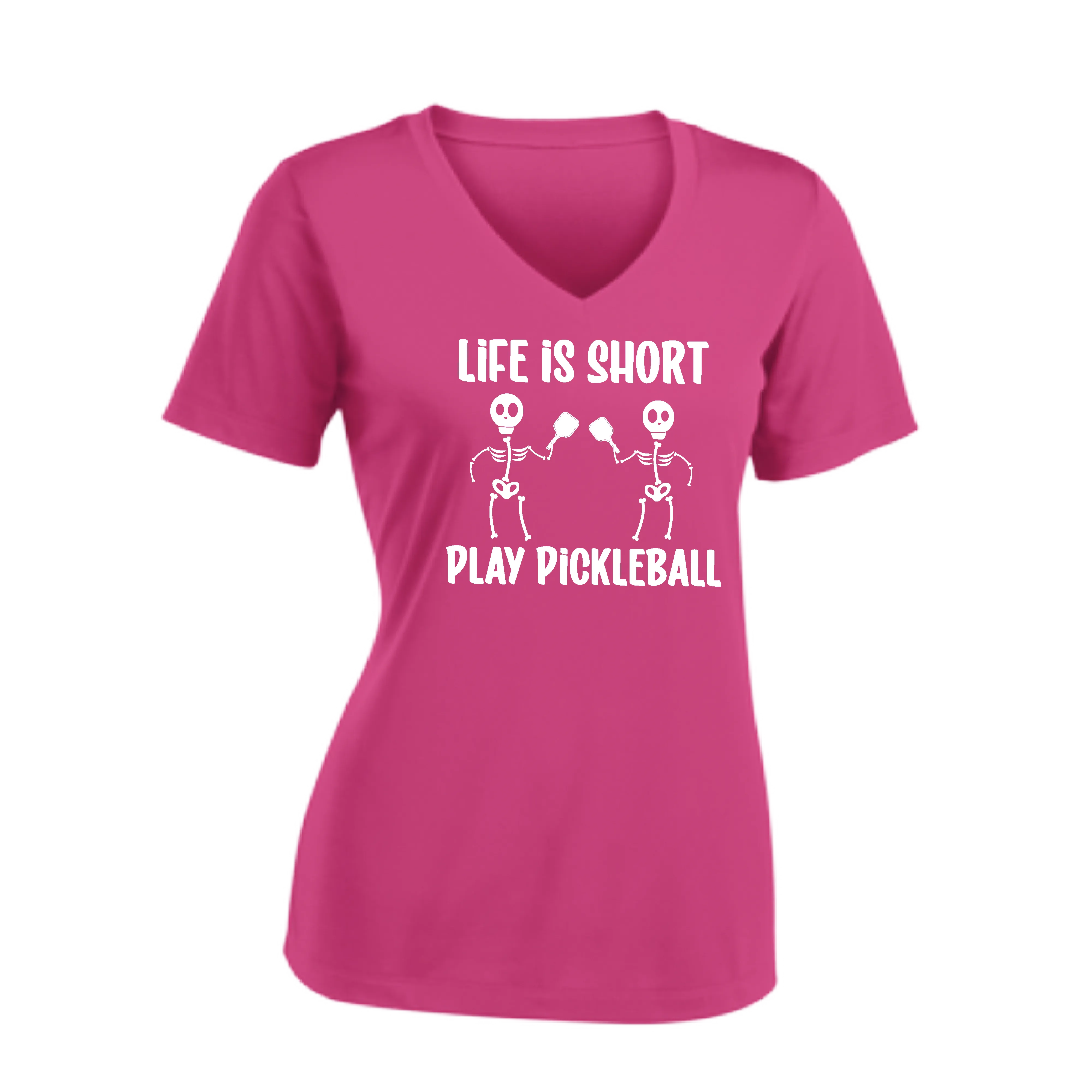 Life is Short Skeletons | Women's Short Sleeve V-Neck Pickleball Shirts | 100% Polyester