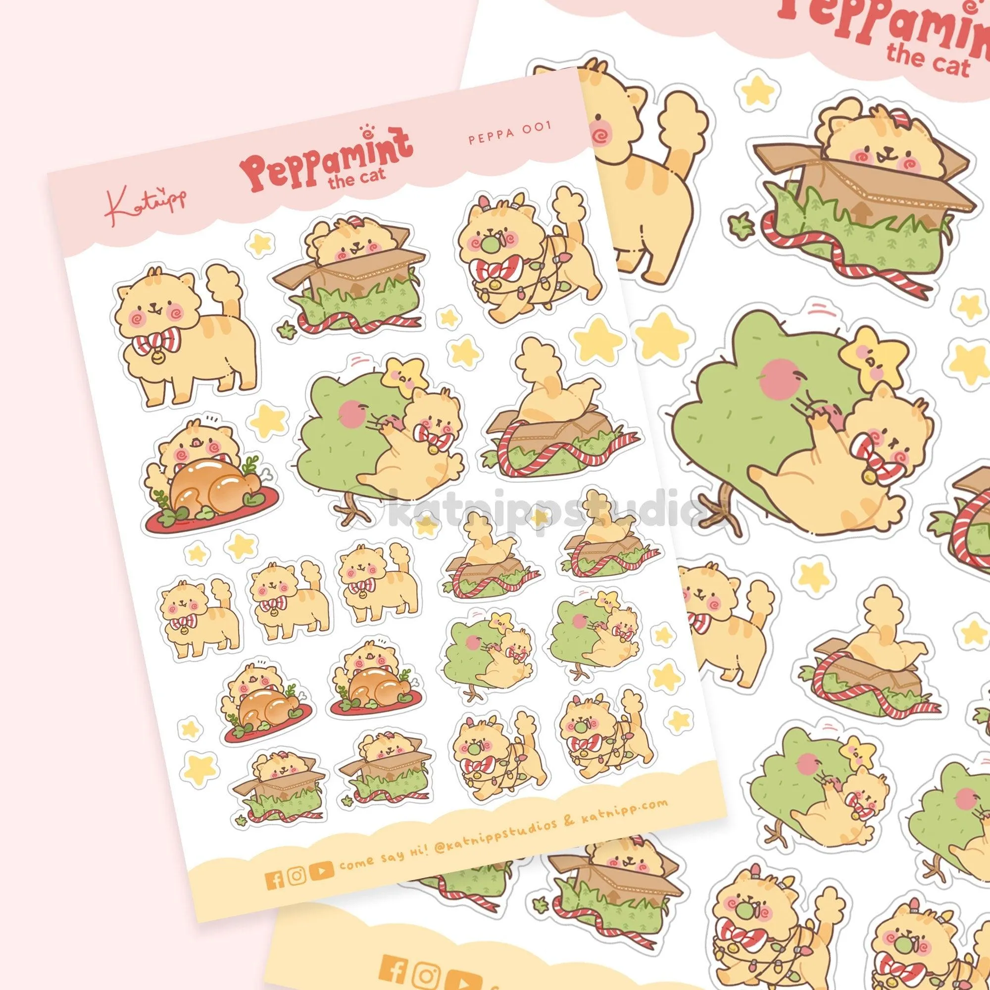 Peppamint the Cat Christmas Sticker Sheet | Cute Festive Planner Stickers | Kawaii Holiday Stationery | PEPPA 001
