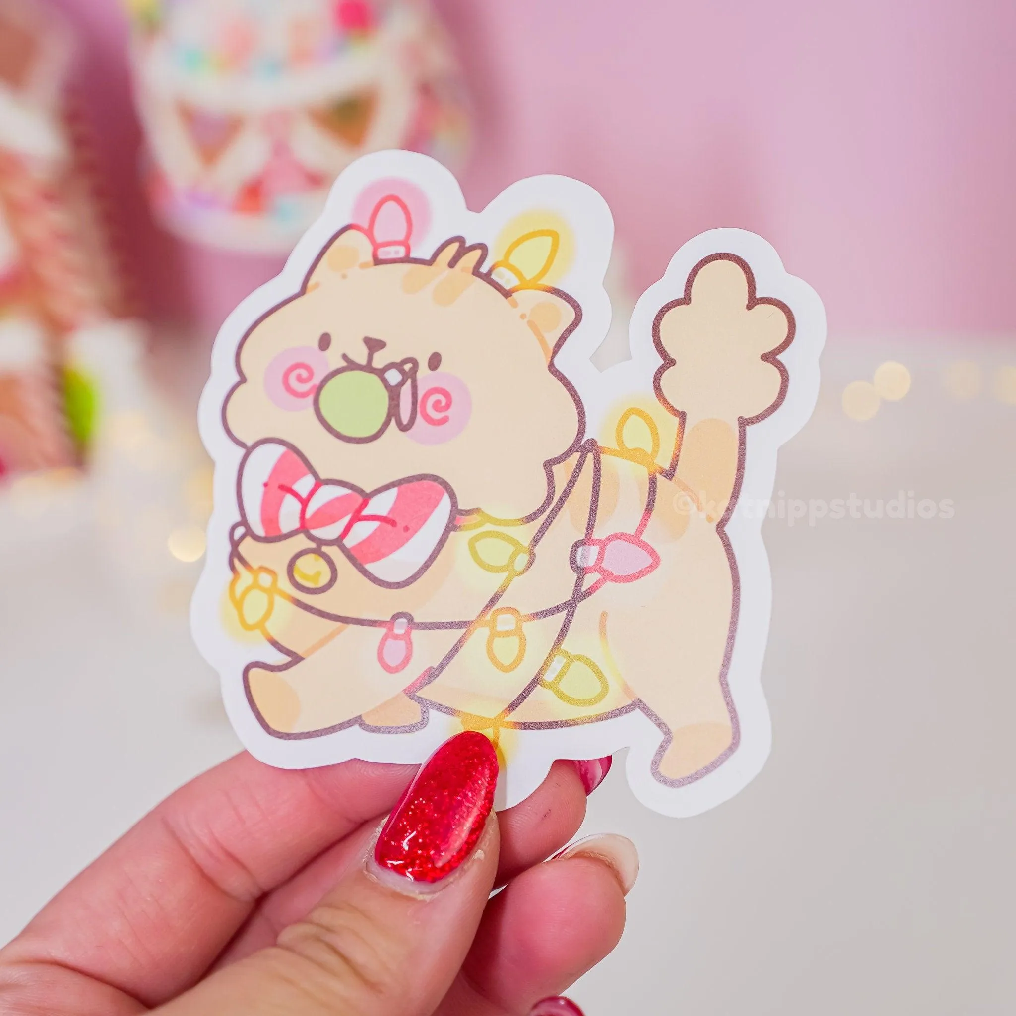 Peppamint the Cat Wrapped in Christmas Lights Sticker | Cute Holiday Vinyl | Kawaii Festive Planner & Gift Decoration