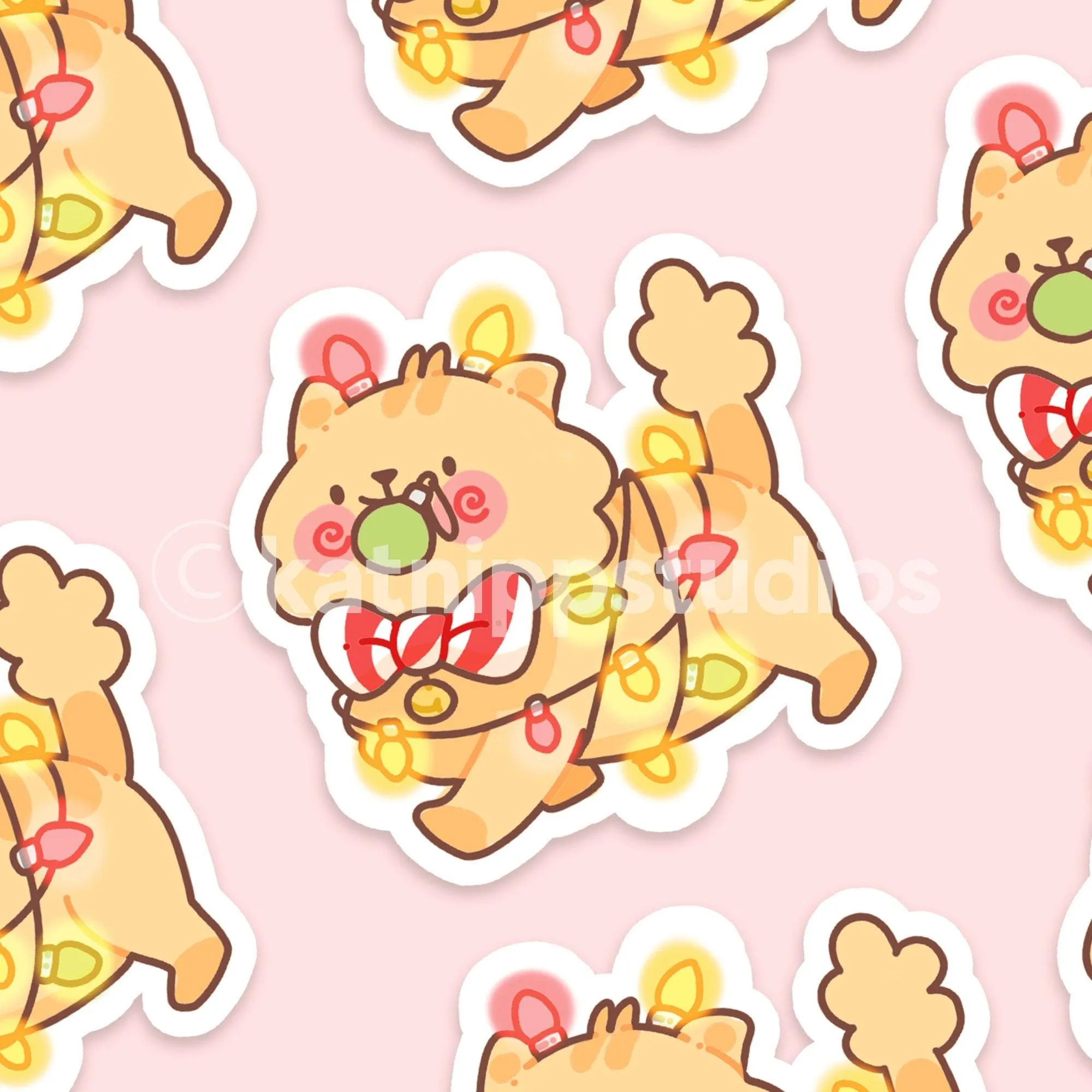 Peppamint the Cat Wrapped in Christmas Lights Sticker | Cute Holiday Vinyl | Kawaii Festive Planner & Gift Decoration