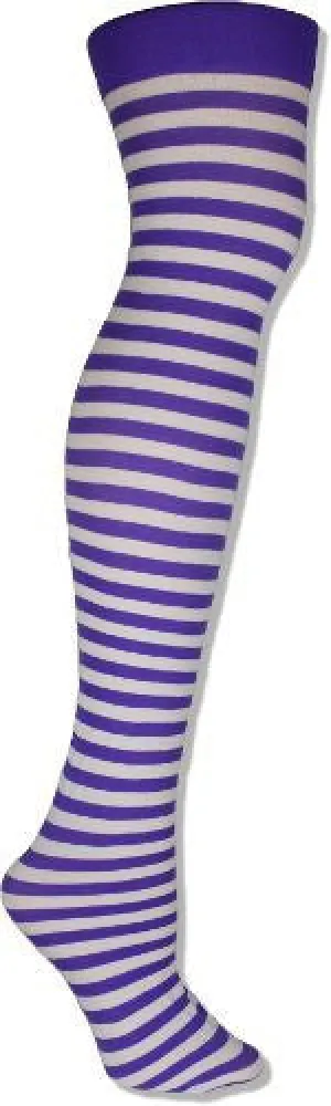 Purple and White Striped Thigh High Stockings (Women's)