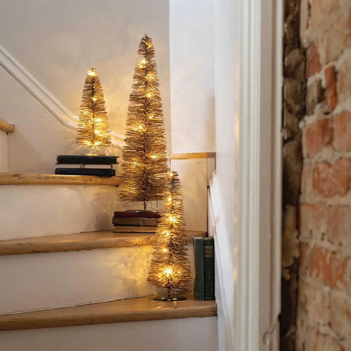 RATTAN LIGHTED TREE SET