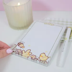 Spring Ducks & Daffodils: Kawaii Cottagecore A6 Spring Notepad featuring Satsuma the cat