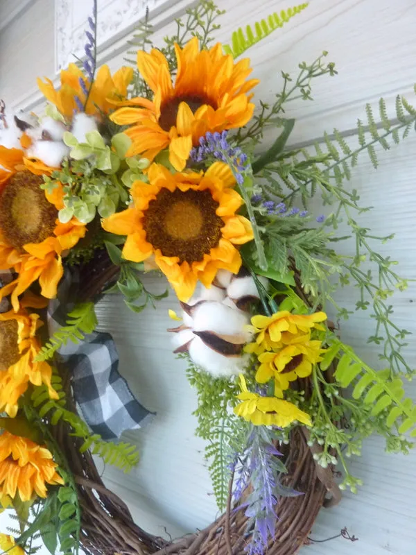 Sunflower Farmhouse wreaths, front door wreath