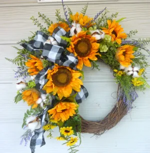 Sunflower Farmhouse wreaths, front door wreath