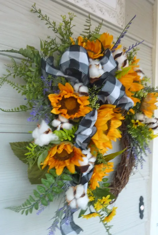 Sunflower Farmhouse wreaths, front door wreath